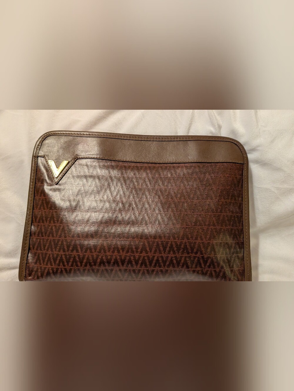 MARIO VALENTINO Coated Canvas Medium Clutch Bag Brown GUC
